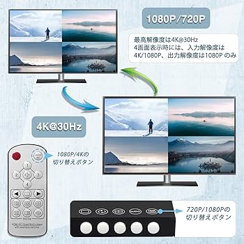 Amazon | 4K@30Hz HDMI 画面分割器 4入力1出力 hdmi画面分割切替器